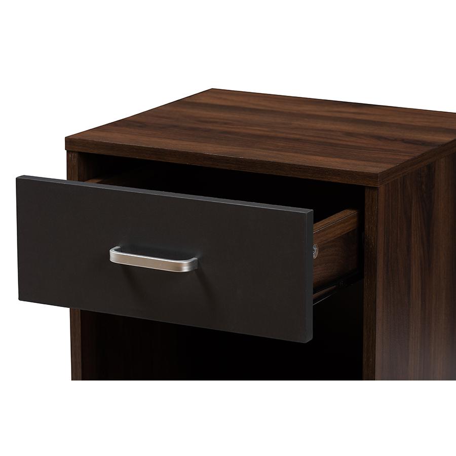 Hansel Modern and Contemporary 1-Drawer Dark Brown and Dark Grey Finished Nightstand. Picture 7