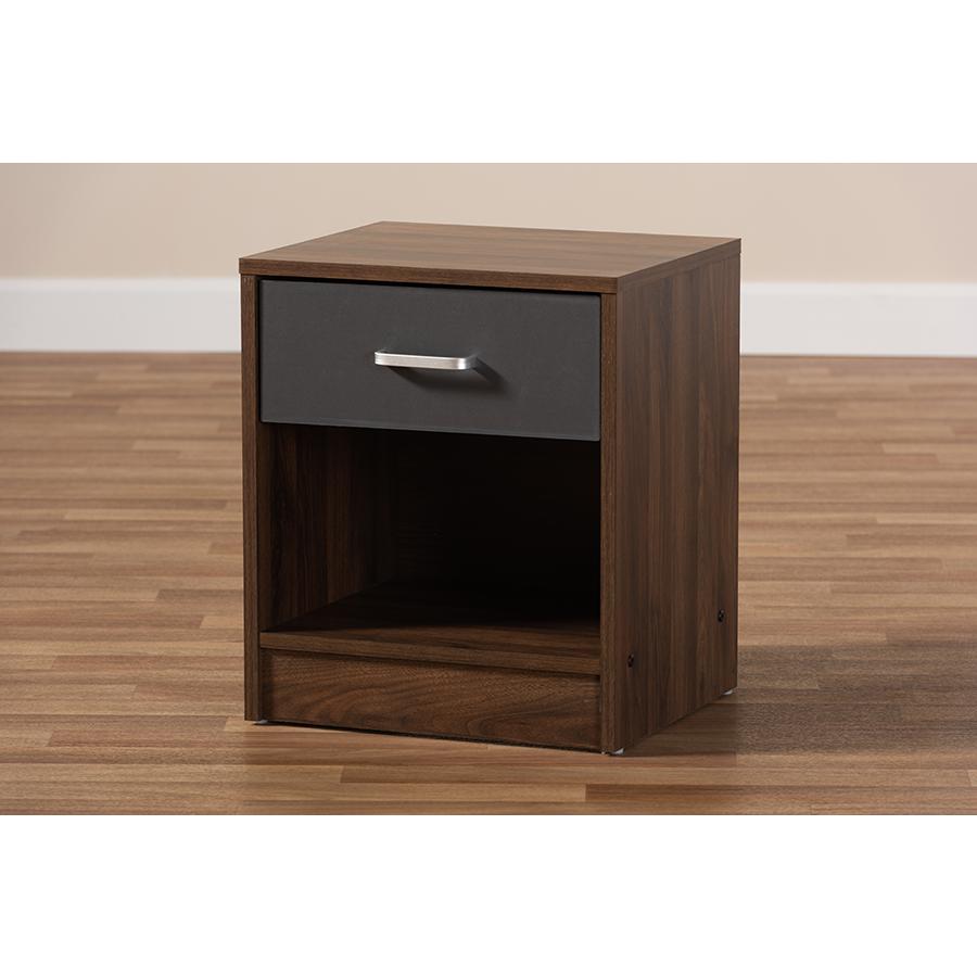 Hansel Modern and Contemporary 1-Drawer Dark Brown and Dark Grey Finished Nightstand. Picture 9