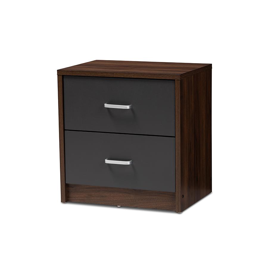 2-Drawer Dark Brown and Dark Grey Finished Nightstand. Picture 1
