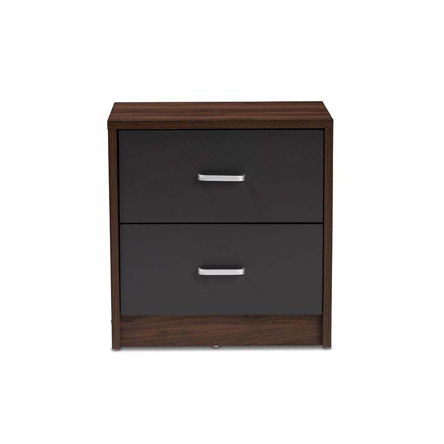 Hansel Modern and Contemporary 2-Drawer Dark Brown and Dark Grey Finished Nightstand. Picture 1
