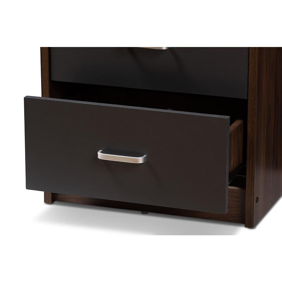 Hansel Modern and Contemporary 2-Drawer Dark Brown and Dark Grey Finished Nightstand. Picture 6