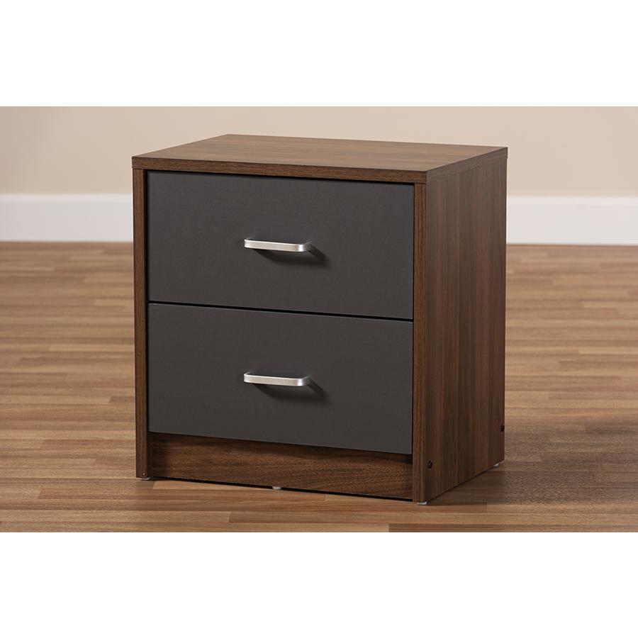 Hansel Modern and Contemporary 2-Drawer Dark Brown and Dark Grey Finished Nightstand. Picture 8