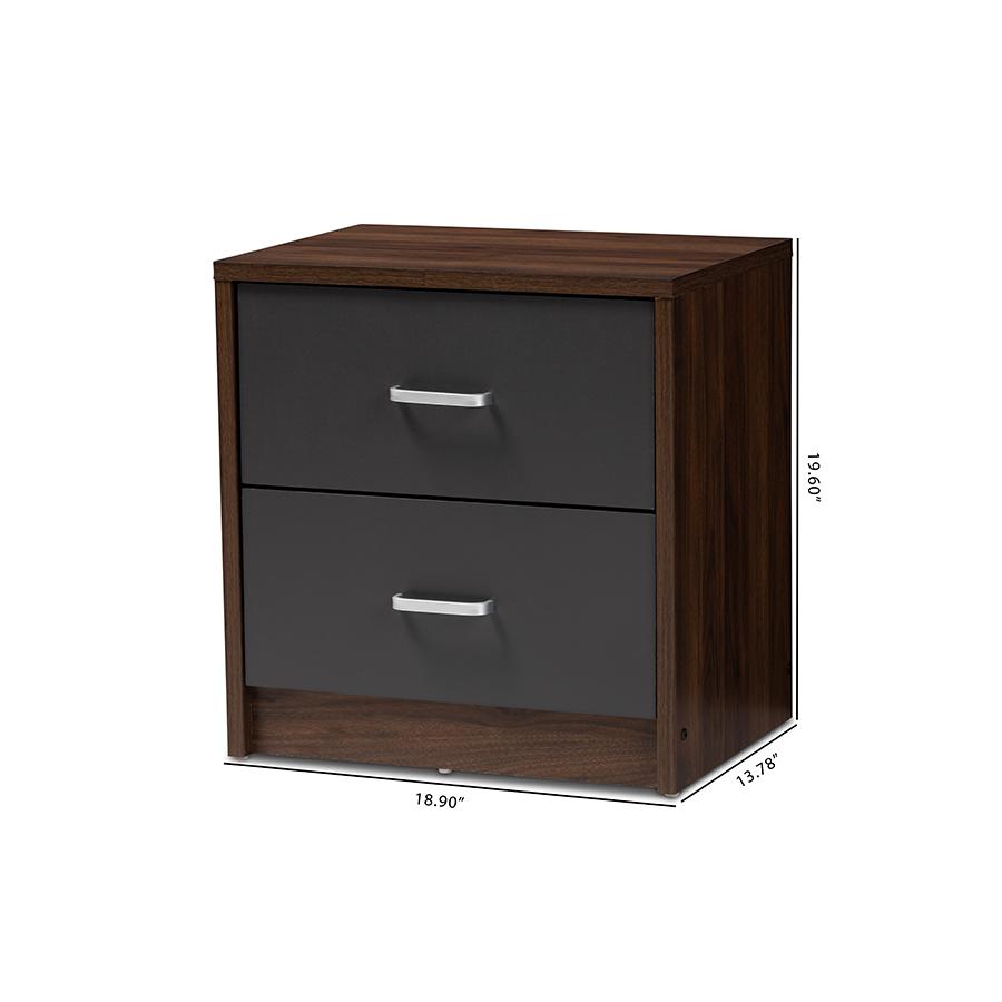 2-Drawer Dark Brown and Dark Grey Finished Nightstand. Picture 8