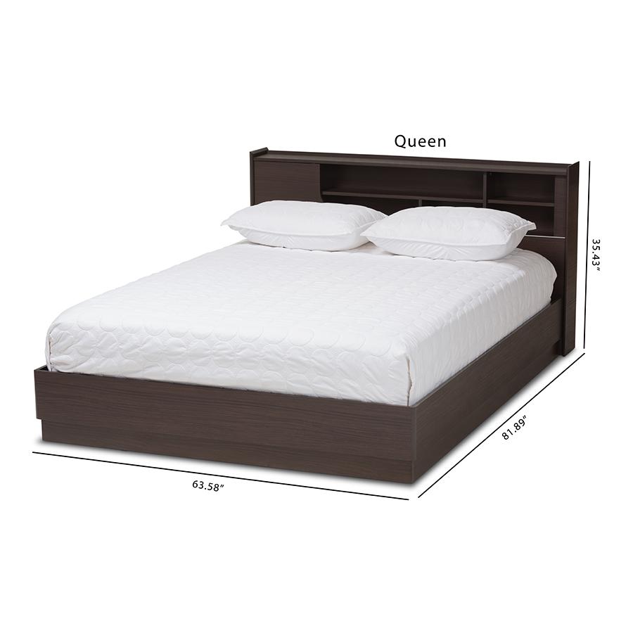 Larsine Modern and Contemporary Brown Finished Queen Size Platform Storage Bed. Picture 9