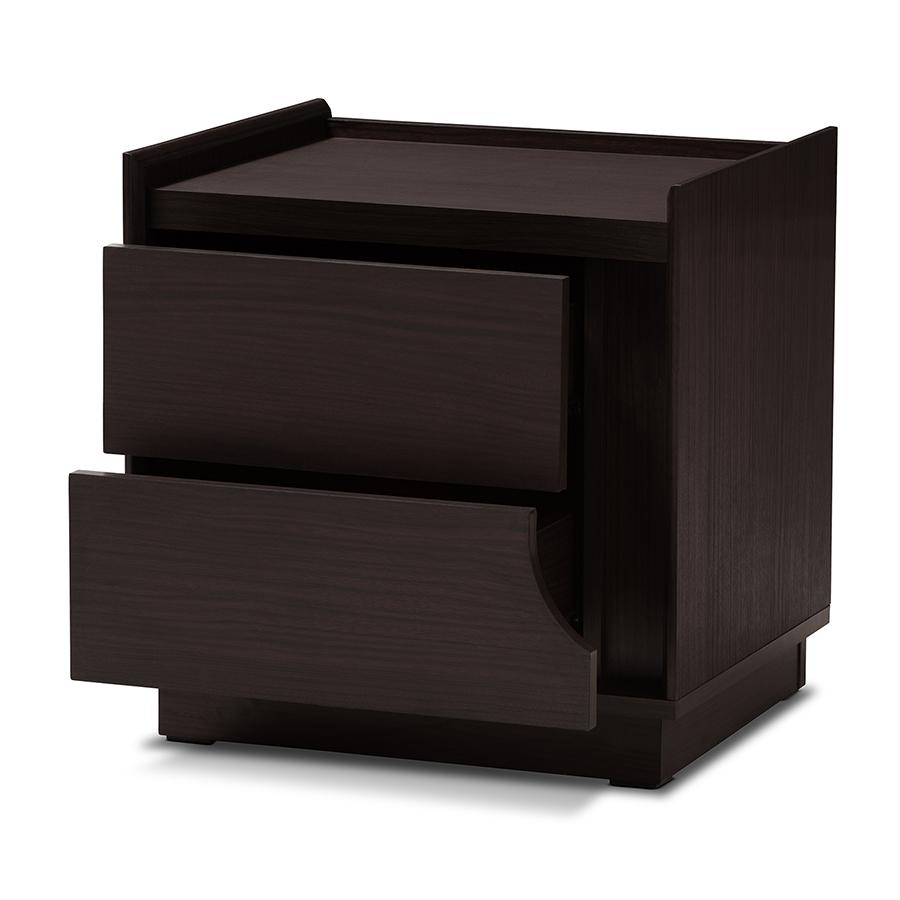 Larsine Modern and Contemporary Brown Finished 2-Drawer Nightstand. Picture 4