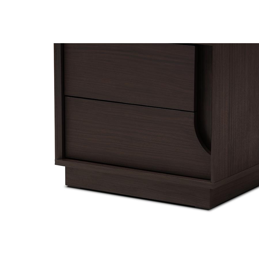 Larsine Modern and Contemporary Brown Finished 2-Drawer Nightstand. Picture 6