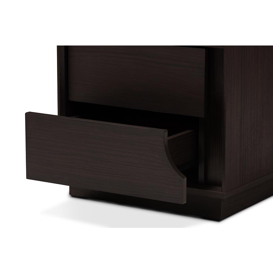 Baxton Studio Larsine Modern and Contemporary Brown Finished 2-Drawer Nightstand. Picture 6