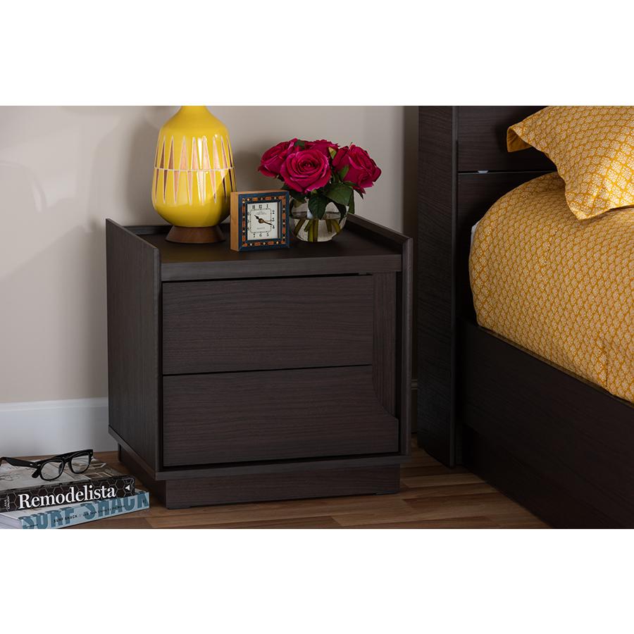 Baxton Studio Larsine Modern and Contemporary Brown Finished 2-Drawer Nightstand. Picture 7