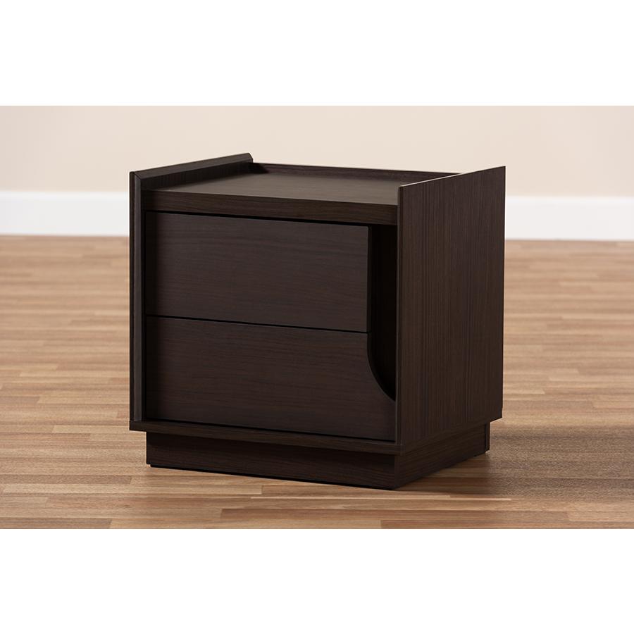 Baxton Studio Larsine Modern and Contemporary Brown Finished 2-Drawer Nightstand. Picture 8