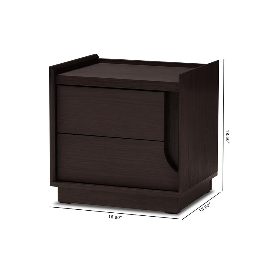 Larsine Modern and Contemporary Brown Finished 2-Drawer Nightstand. Picture 10
