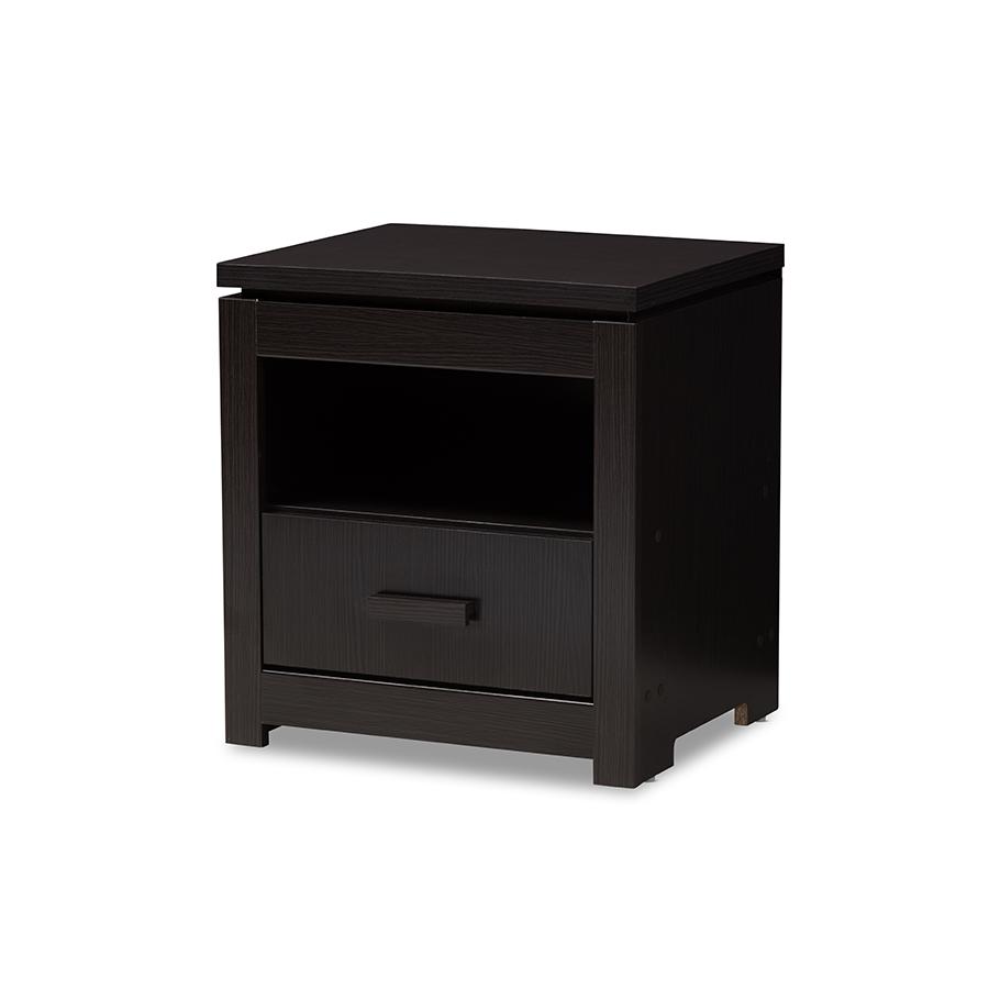 Bienna Modern and Contemporary Wenge Brown Finished 1-Drawer Nightstand. Picture 1