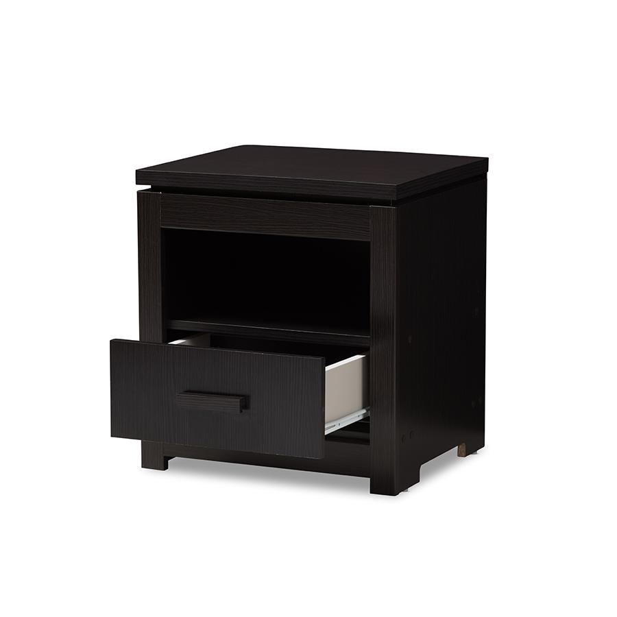 Bienna Modern and Contemporary Wenge Brown Finished 1-Drawer Nightstand. Picture 2