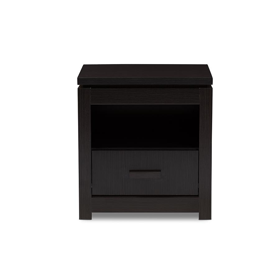 Bienna Modern and Contemporary Wenge Brown Finished 1-Drawer Nightstand. Picture 3