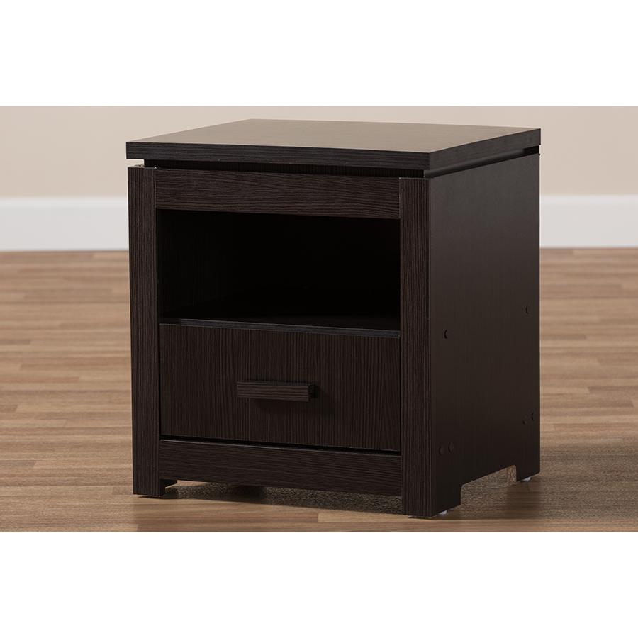 Bienna Modern and Contemporary Wenge Brown Finished 1-Drawer Nightstand. Picture 8