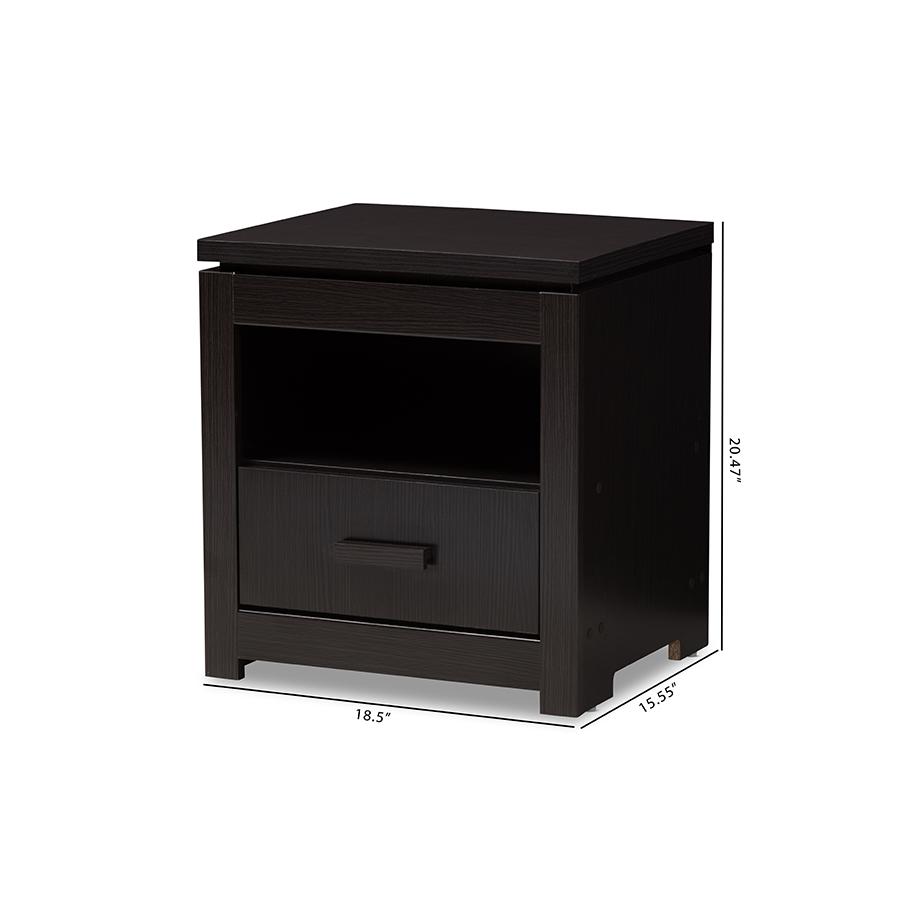 Bienna Modern and Contemporary Wenge Brown Finished 1-Drawer Nightstand. Picture 9