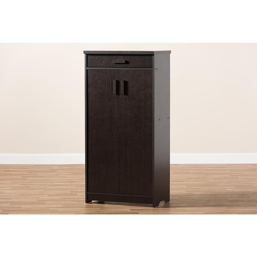 Baxton Studio Bienna Modern and Contemporary Wenge Brown Finished Shoe Cabinet. Picture 11