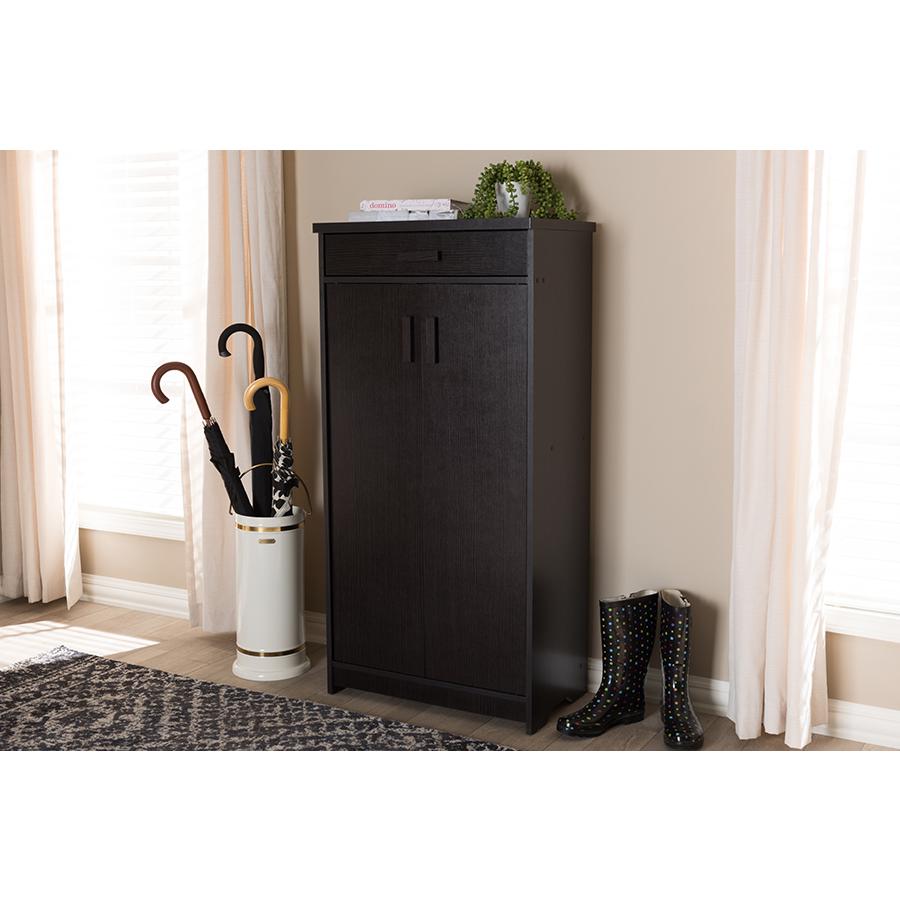 Baxton Studio Bienna Modern and Contemporary Wenge Brown Finished Shoe Cabinet. Picture 9