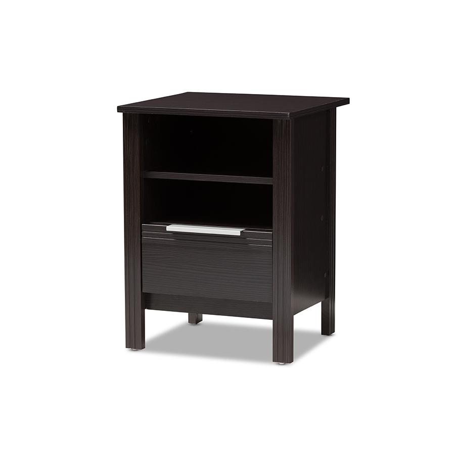 Hamish Modern and Contemporary Wenge Brown Finished 1-Drawer Nightstand. Picture 1