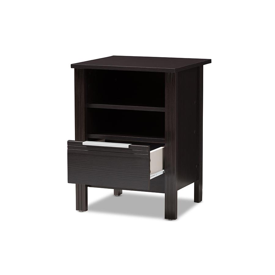 Hamish Modern and Contemporary Wenge Brown Finished 1-Drawer Nightstand. Picture 2