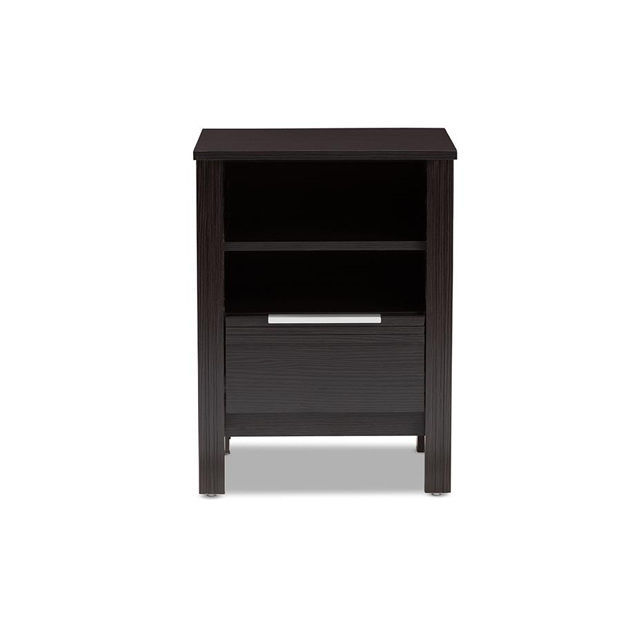 Hamish Modern and Contemporary Wenge Brown Finished 1-Drawer Nightstand. Picture 3