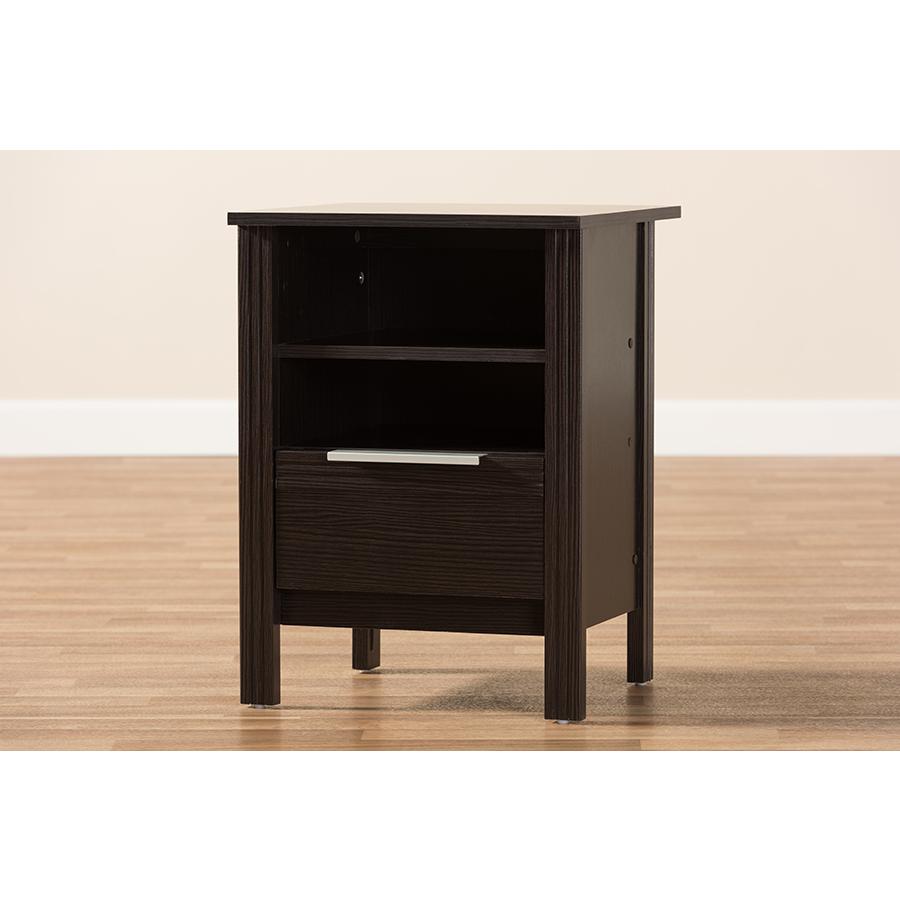 Hamish Modern and Contemporary Wenge Brown Finished 1-Drawer Nightstand. Picture 8