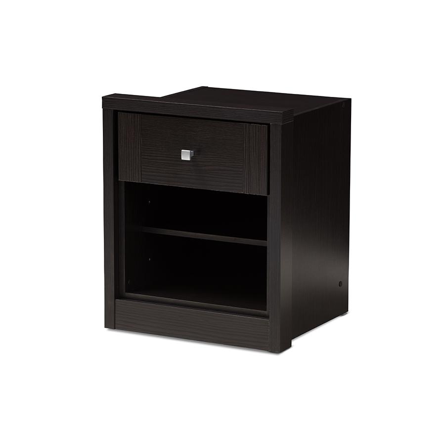 Danette Modern and Contemporary Wenge Brown Finished 1-Drawer Nightstand. Picture 2