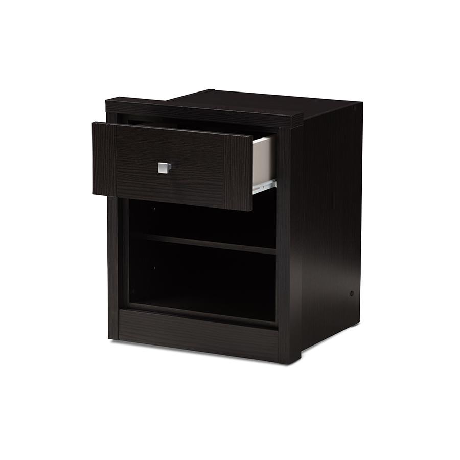 Danette Modern and Contemporary Wenge Brown Finished 1-Drawer Nightstand. Picture 1