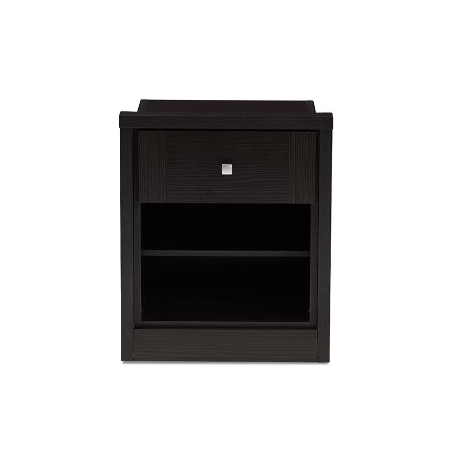 Danette Modern and Contemporary Wenge Brown Finished 1-Drawer Nightstand. Picture 3