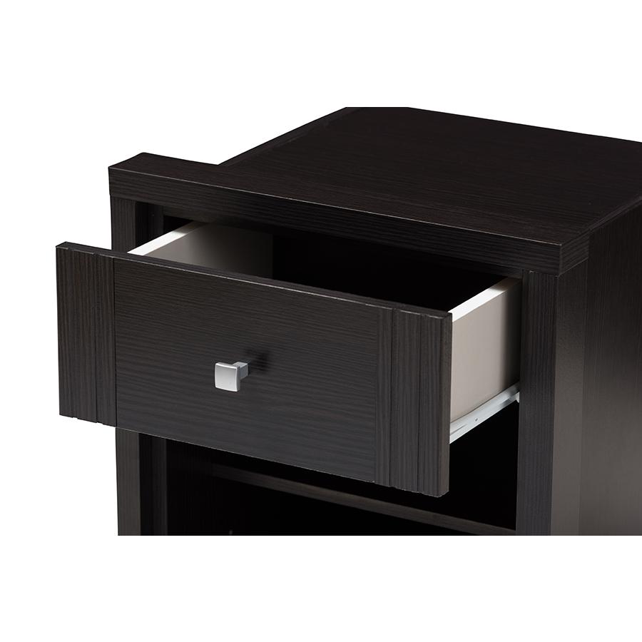 Danette Modern and Contemporary Wenge Brown Finished 1-Drawer Nightstand. Picture 6