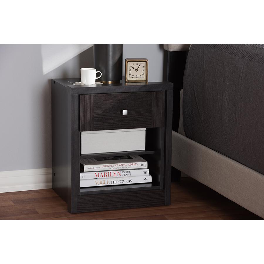 Danette Modern and Contemporary Wenge Brown Finished 1-Drawer Nightstand. Picture 7