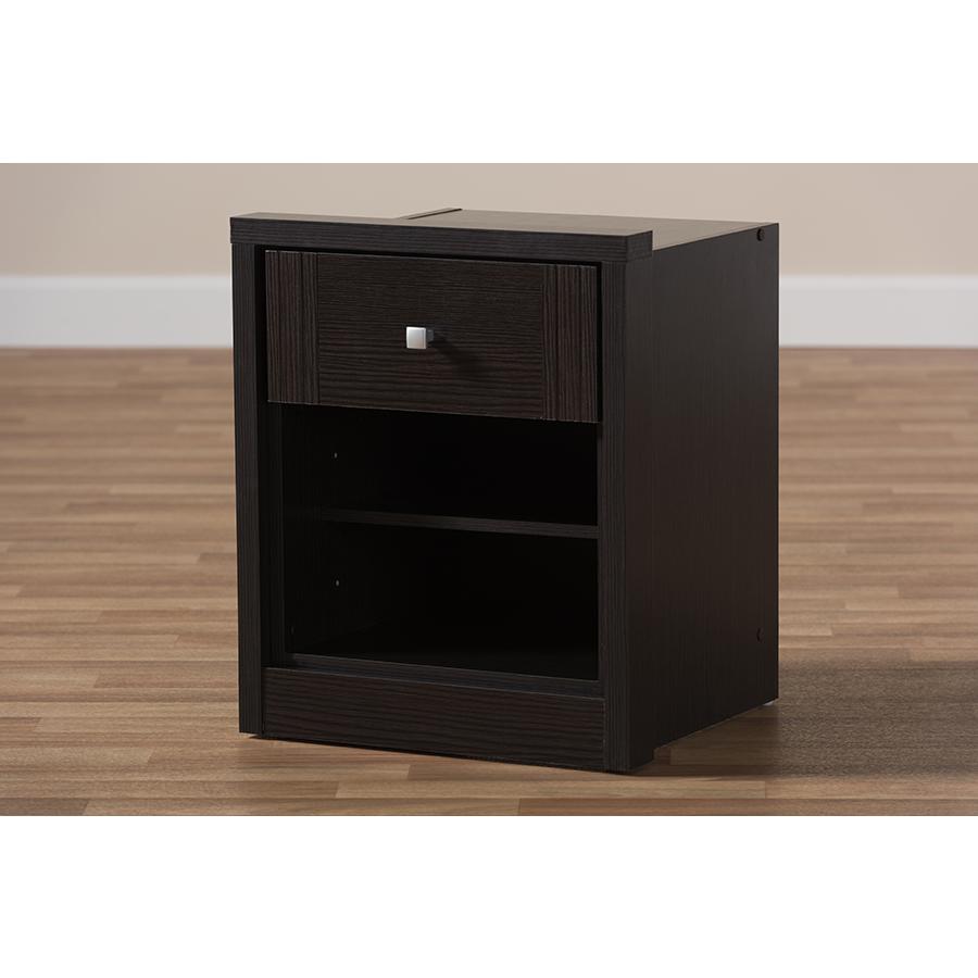 Danette Modern and Contemporary Wenge Brown Finished 1-Drawer Nightstand. Picture 8