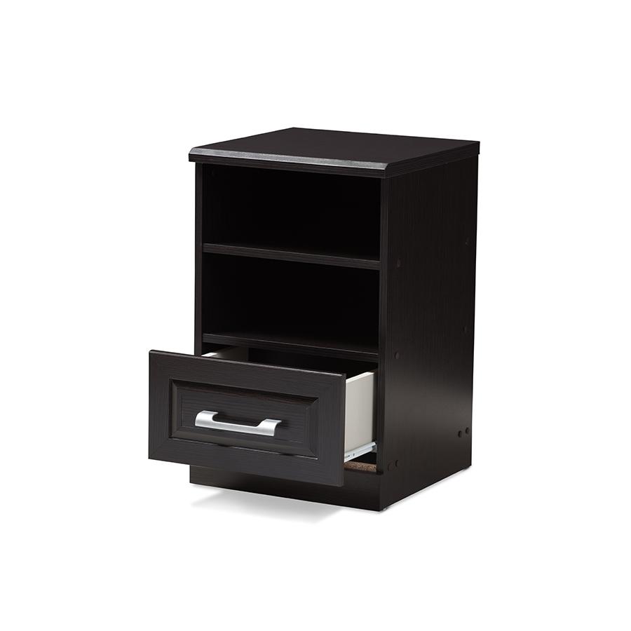 Odelia Modern and Contemporary Wenge Brown Finished 1-Drawer Nightstand. Picture 2
