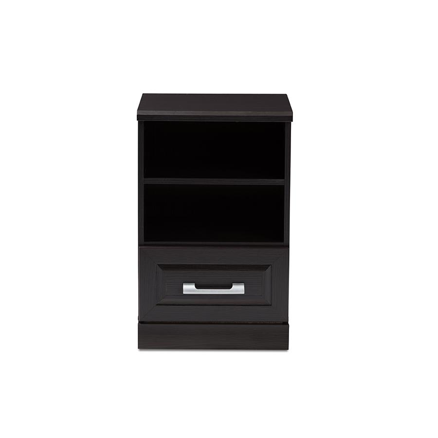Odelia Modern and Contemporary Wenge Brown Finished 1-Drawer Nightstand. Picture 3