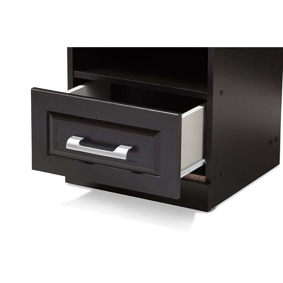 Odelia Modern and Contemporary Wenge Brown Finished 1-Drawer Nightstand. Picture 6