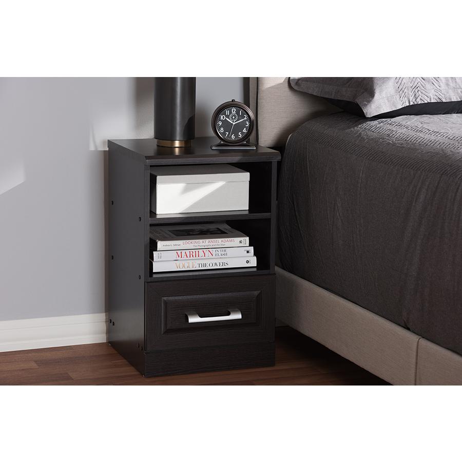 Odelia Modern and Contemporary Wenge Brown Finished 1-Drawer Nightstand. Picture 7