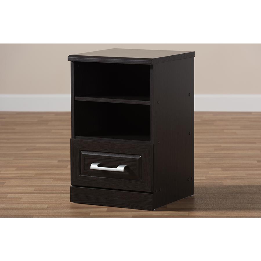 Odelia Modern and Contemporary Wenge Brown Finished 1-Drawer Nightstand. Picture 8
