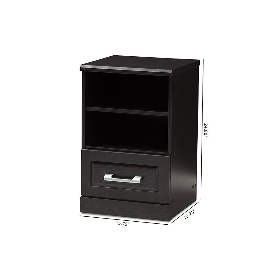 Odelia Modern and Contemporary Wenge Brown Finished 1-Drawer Nightstand. Picture 9