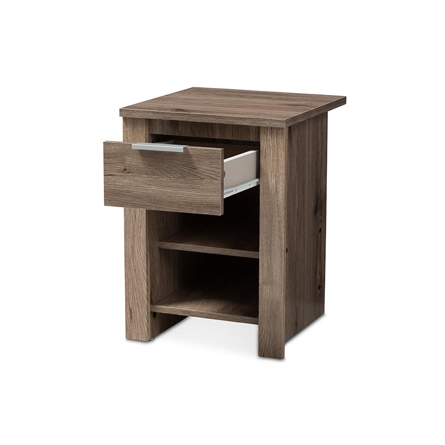 Laverne Modern and Contemporary Oak Brown Finished 1-Drawer Nightstand. Picture 2
