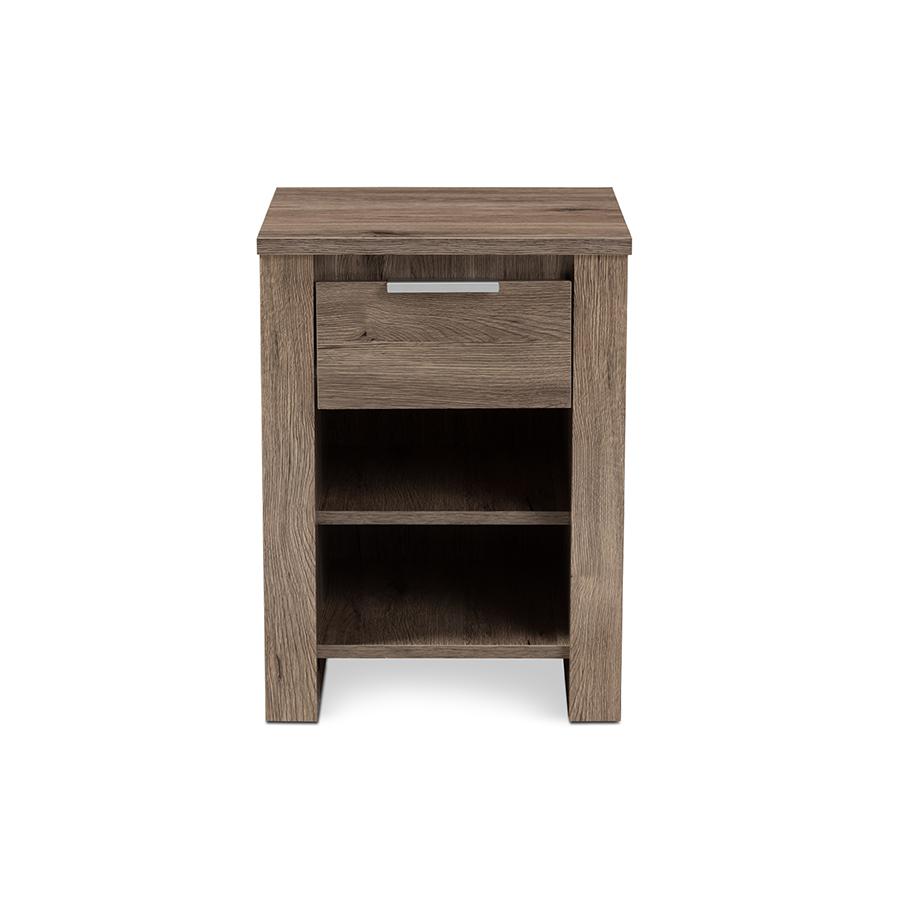 Laverne Modern and Contemporary Oak Brown Finished 1-Drawer Nightstand. Picture 3