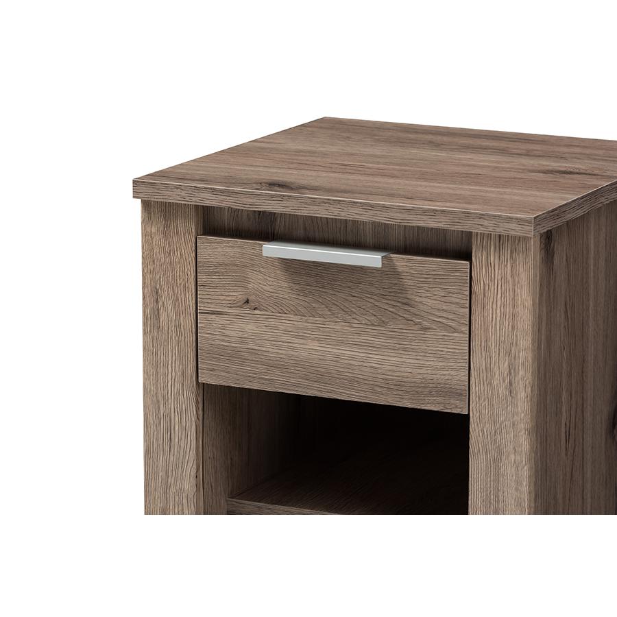 Laverne Modern and Contemporary Oak Brown Finished 1-Drawer Nightstand. Picture 5