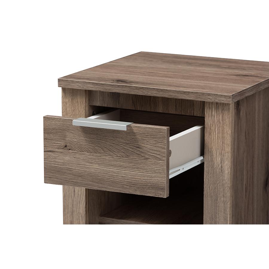Laverne Modern and Contemporary Oak Brown Finished 1-Drawer Nightstand. Picture 6