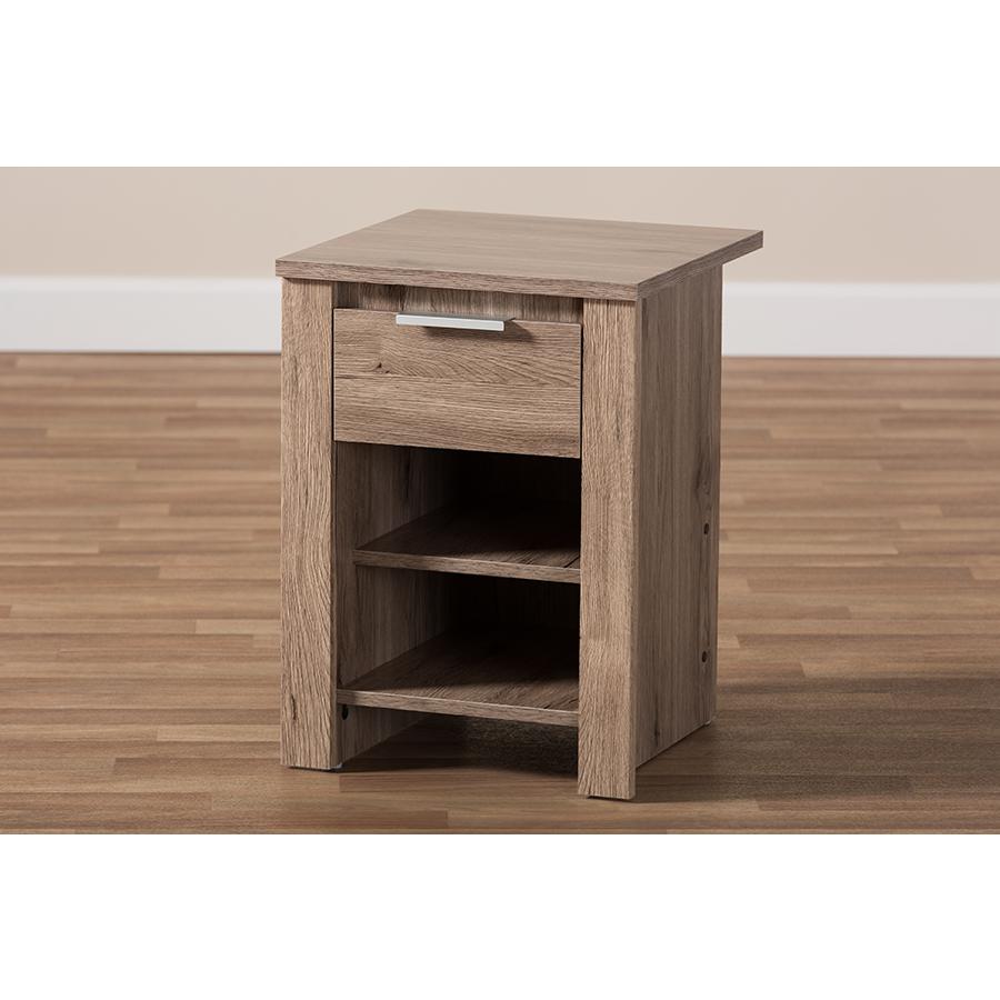 Laverne Modern and Contemporary Oak Brown Finished 1-Drawer Nightstand. Picture 8