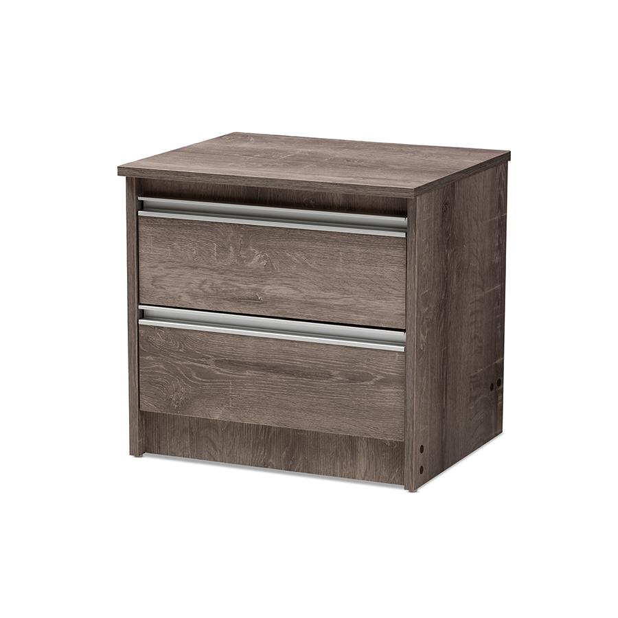 Gallia Modern and Contemporary Oak Brown Finished 2-Drawer Nightstand. Picture 2