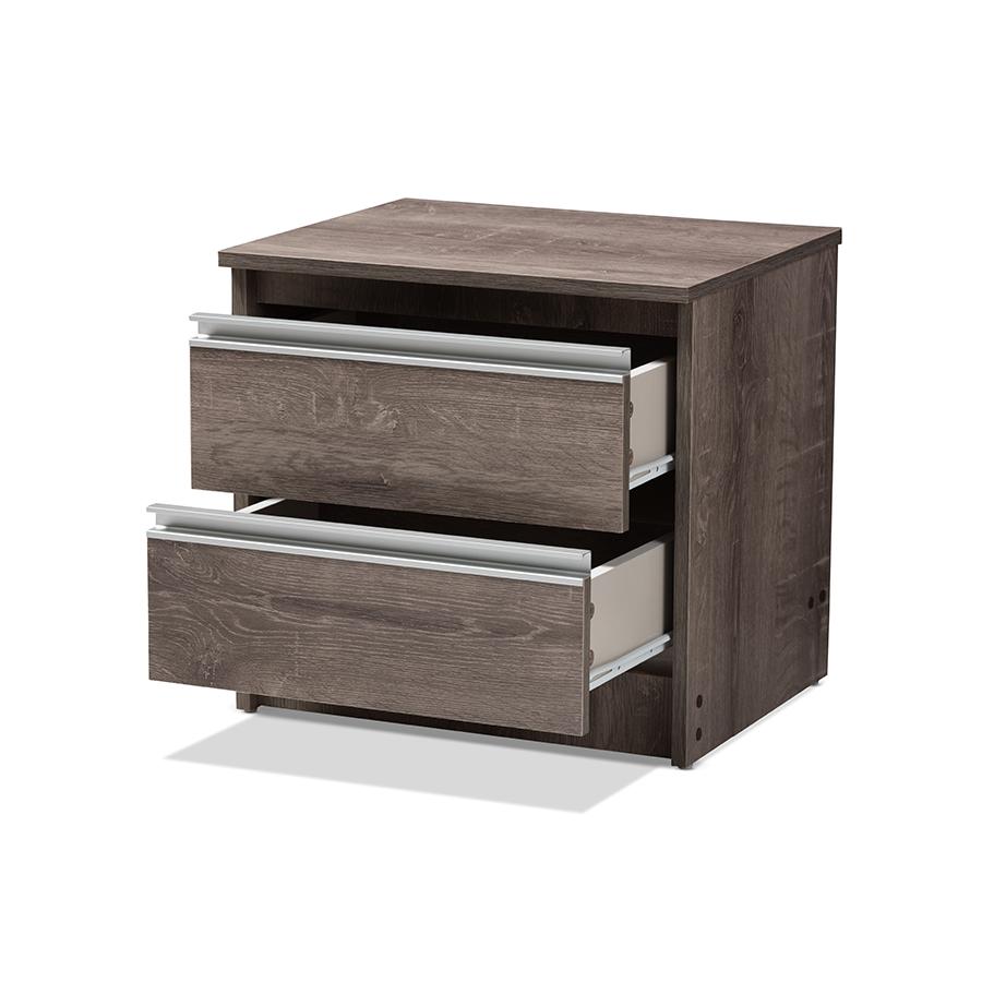 Gallia Modern and Contemporary Oak Brown Finished 2-Drawer Nightstand. Picture 2