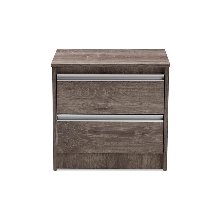 Gallia Modern and Contemporary Oak Brown Finished 2-Drawer Nightstand. Picture 3