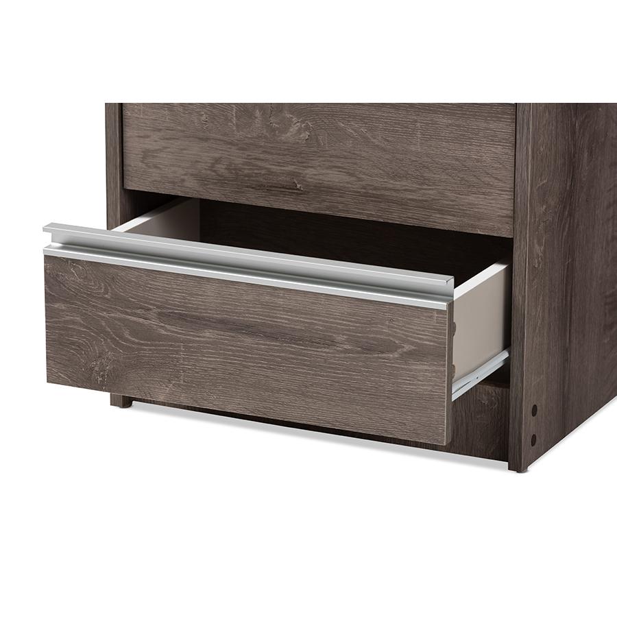 Gallia Modern and Contemporary Oak Brown Finished 2-Drawer Nightstand. Picture 6