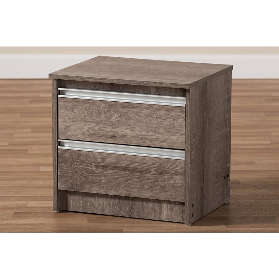 Gallia Modern and Contemporary Oak Brown Finished 2-Drawer Nightstand. Picture 8