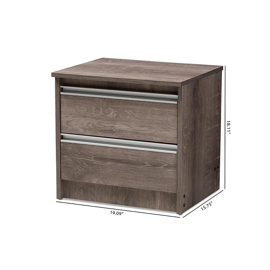 Gallia Modern and Contemporary Oak Brown Finished 2-Drawer Nightstand. Picture 9