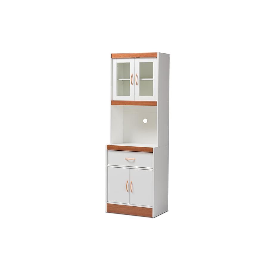 Laurana Modern and Contemporary White and Cherry Finished Kitchen Cabinet and Hutch. Picture 3