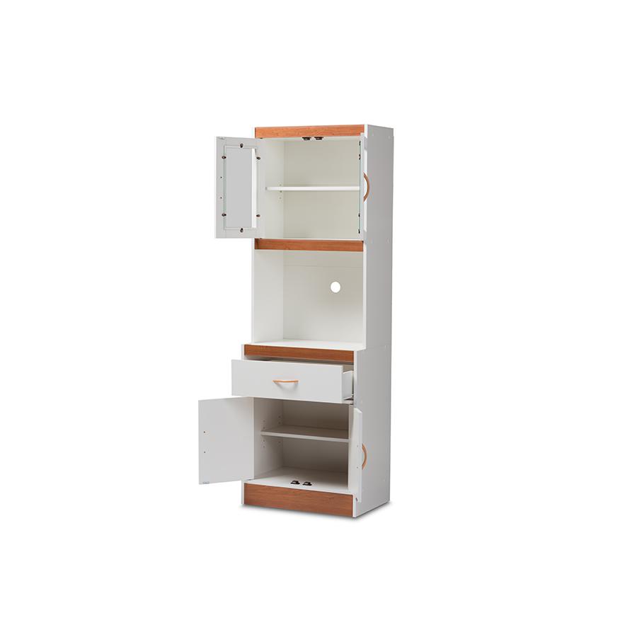 Laurana Modern and Contemporary White and Cherry Finished Kitchen Cabinet and Hutch. Picture 4